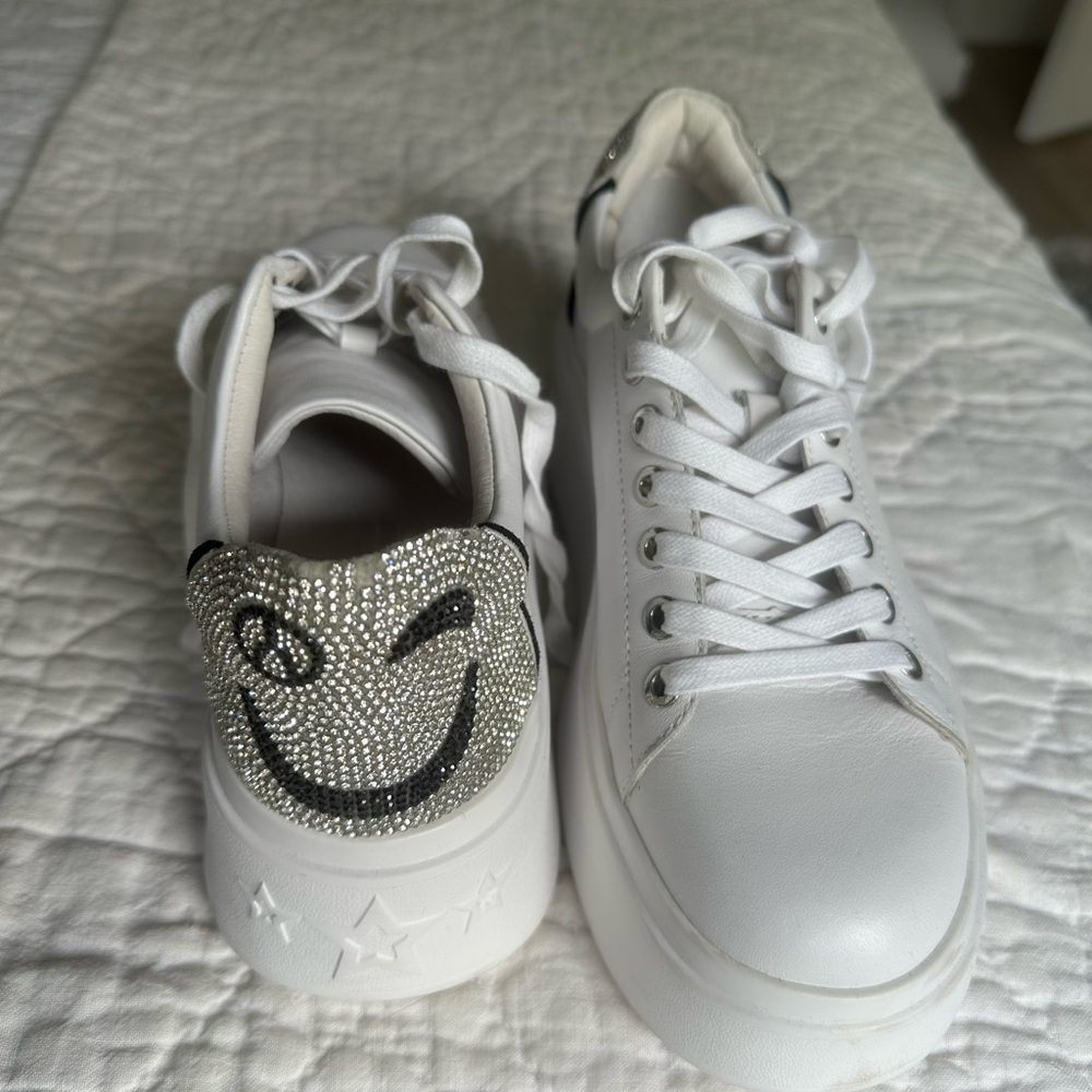 The Wishbone Collection Platform Sneakers with smile face Rhinestone Design
